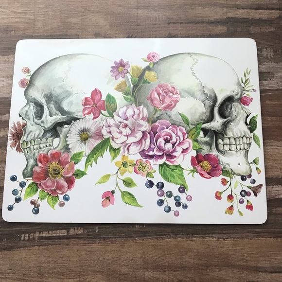 Source Unknown Other - Day of the Dead Sugar Skull Hard Cork Back Placemats, Set Of 4. Used Condition
